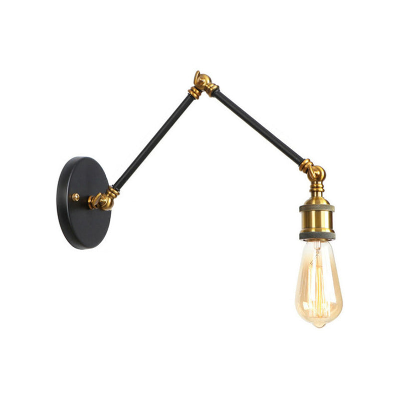 1 Light Swing Arm Sconce Light Industrial Black/Brass Metal Wall Lighting Fixture for Bathroom Clearhalo 'Art deco wall lights' 'Cast Iron' 'Glass' 'Industrial wall lights' 'Industrial' 'Middle century wall lights' 'Modern' 'Rustic wall lights' 'Tiffany' 'Traditional wall lights' 'Wall Lamps & Sconces' 'Wall Lights' Lighting' 144191