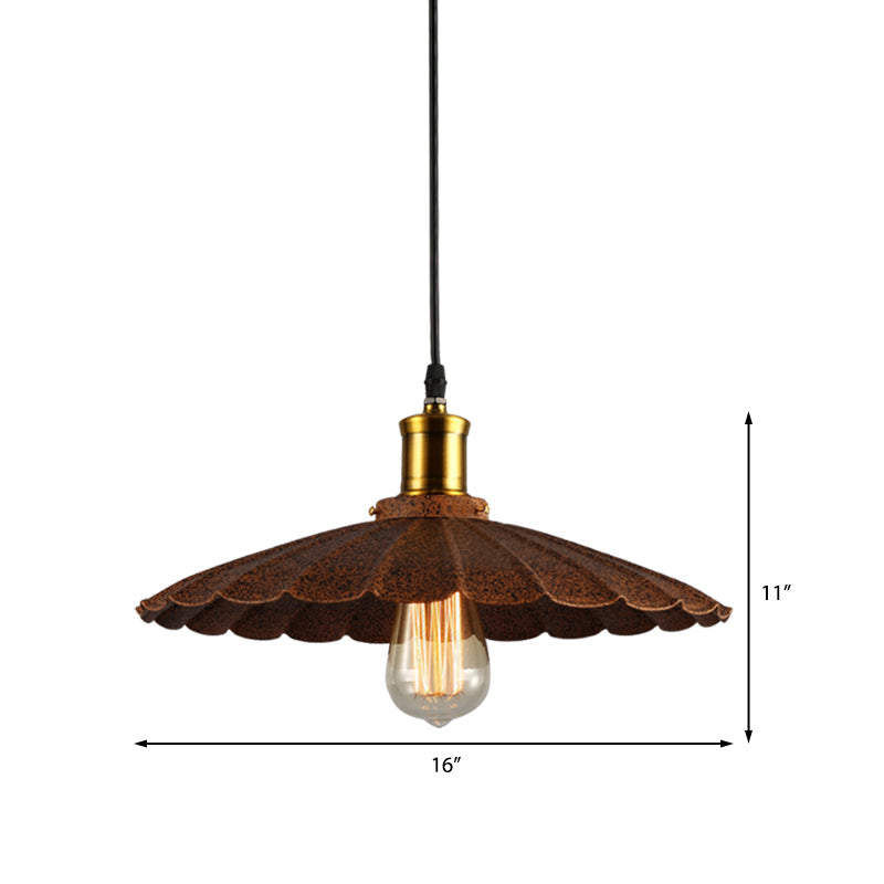 Rust Finish Scalloped Pendant Light Lodge Style Iron 1 Light Kitchen Hanging Lamp, 10"/12" Diameter Clearhalo 'Art Deco Pendants' 'Cast Iron' 'Ceiling Lights' 'Ceramic' 'Crystal' 'Industrial Pendants' 'Industrial' 'Metal' 'Middle Century Pendants' 'Pendant Lights' 'Pendants' 'Tiffany' Lighting' 144197