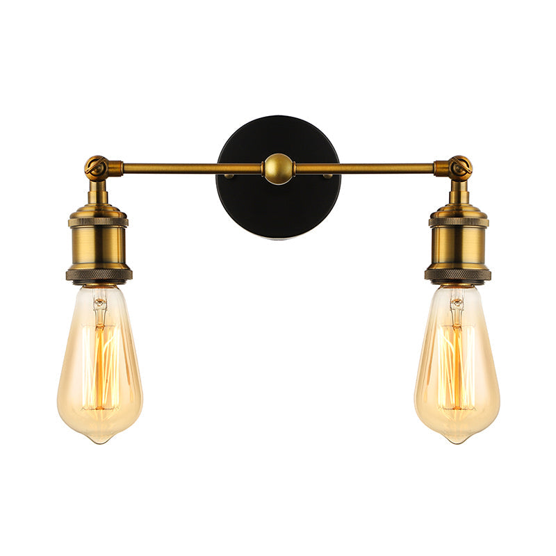 2 Lights Exposed Sconce Light with Bare Bulb Industrial Brass Finish Metal Wall Light Fixture for Coffee Shop Clearhalo 'Art deco wall lights' 'Cast Iron' 'Glass' 'Industrial wall lights' 'Industrial' 'Middle century wall lights' 'Modern' 'Rustic wall lights' 'Tiffany' 'Traditional wall lights' 'Wall Lamps & Sconces' 'Wall Lights' Lighting' 144236