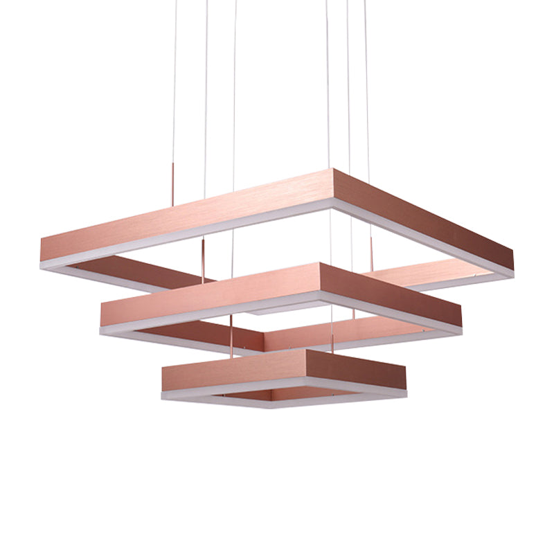 1/2/3-Light Bedroom Chandelier with Square Acrylic Shade Rose Gold Ceiling Pendant in Warm/White/Natural Light Clearhalo 'Ceiling Lights' 'Chandeliers' 'Modern Chandeliers' 'Modern' Lighting' 144269