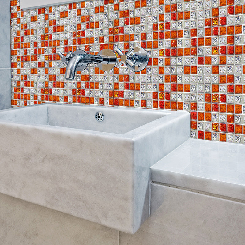 Bright Mosaic Tile Look Wallpaper Panels for Kitchen Construction Wall Covering, 6.1-sq ft, Adhesive Clearhalo 'Wall Decor' 'Wallpaper' 1442748