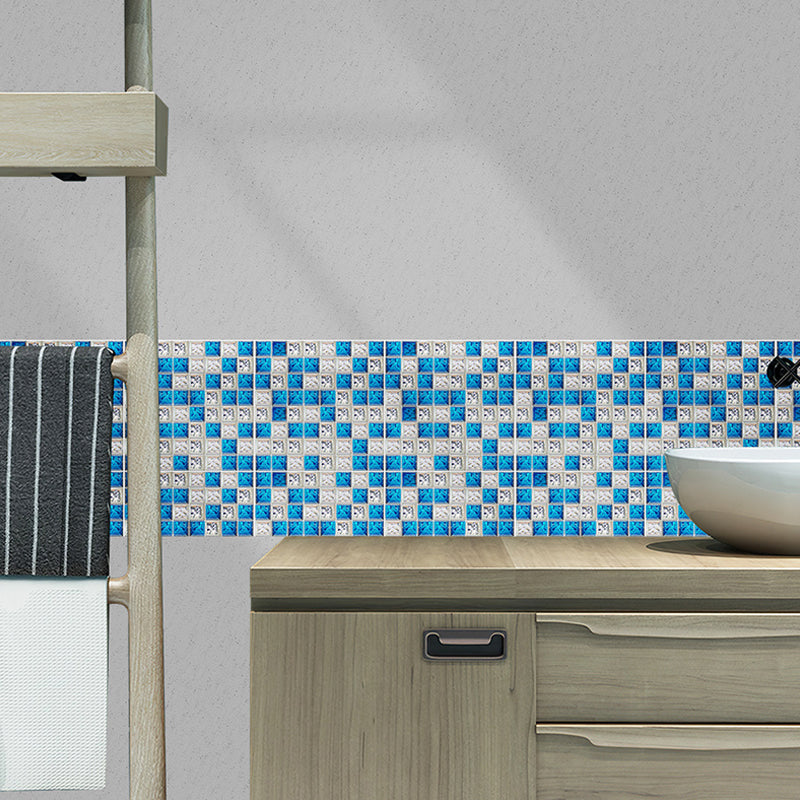 Bright Mosaic Tile Look Wallpaper Panels for Kitchen Construction Wall Covering, 6.1-sq ft, Adhesive Blue-Gray Clearhalo 'Wall Decor' 'Wallpaper' 1442752