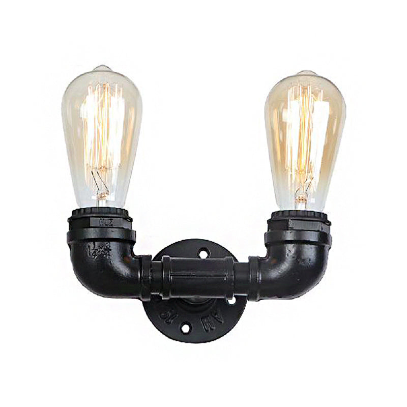 2 Heads Metal Wall Mount Light Industrial Black/Antique Brass Water Pipe Living Room Sconce Wall Light Clearhalo 'Art deco wall lights' 'Cast Iron' 'Glass' 'Industrial wall lights' 'Industrial' 'Middle century wall lights' 'Modern' 'Rustic wall lights' 'Tiffany' 'Traditional wall lights' 'Wall Lamps & Sconces' 'Wall Lights' Lighting' 144415