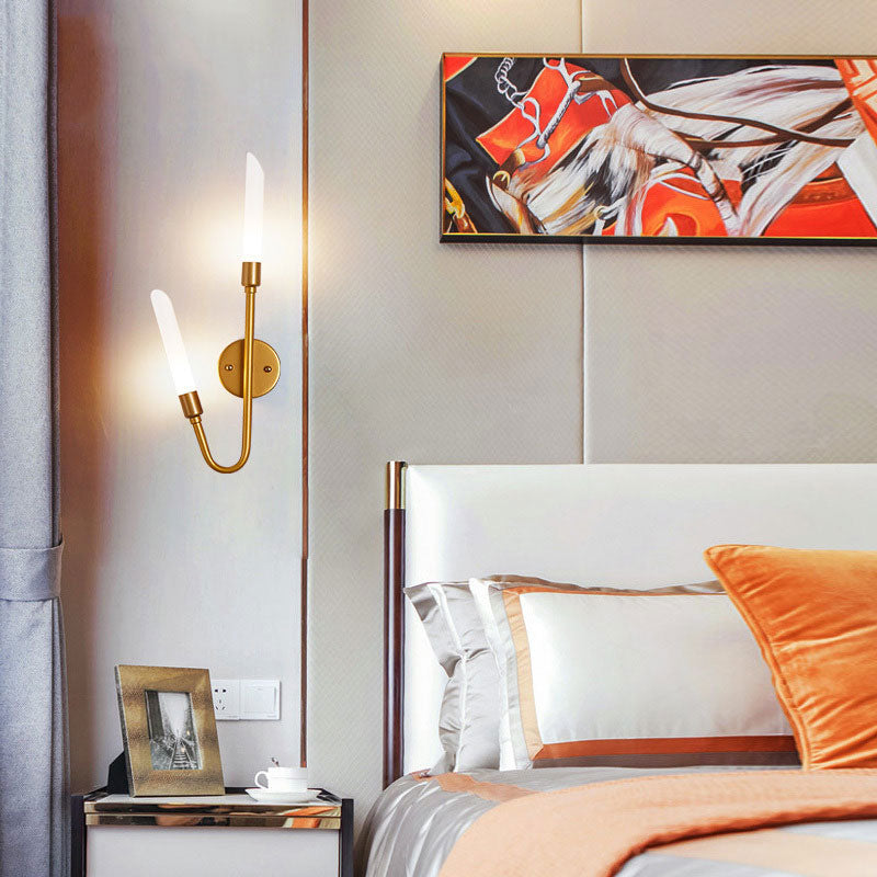 Black/Gold Finish Tube Wall Light 2 Head Post Modern Frosted Glass Wall Lamp for Living Room Clearhalo 'Cast Iron' 'Glass' 'Industrial' 'Modern wall lights' 'Modern' 'Tiffany' 'Traditional wall lights' 'Wall Lamps & Sconces' 'Wall Lights' Lighting' 144513