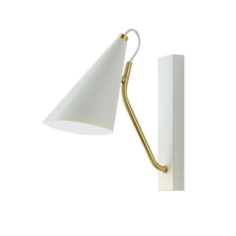 Bedroom Cone Shade Sconce Lighting Iron 1 Light Modern Simple Black/White Wall Lamp Clearhalo 'Cast Iron' 'Glass' 'Industrial' 'Modern wall lights' 'Modern' 'Tiffany' 'Traditional wall lights' 'Wall Lamps & Sconces' 'Wall Lights' Lighting' 144664