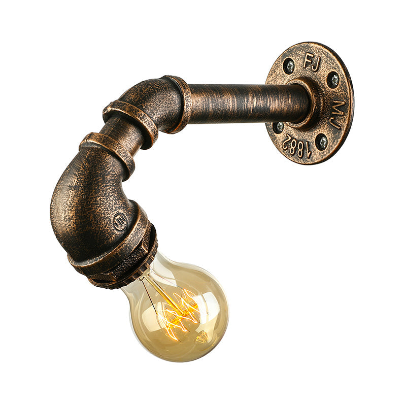 Wrought Iron Bronze Wall Mount Light with Water Pipe 1 Light Industrial Mini Sconce Lighting Clearhalo 'Art deco wall lights' 'Cast Iron' 'Glass' 'Industrial wall lights' 'Industrial' 'Middle century wall lights' 'Modern' 'Rustic wall lights' 'Tiffany' 'Traditional wall lights' 'Wall Lamps & Sconces' 'Wall Lights' Lighting' 144705