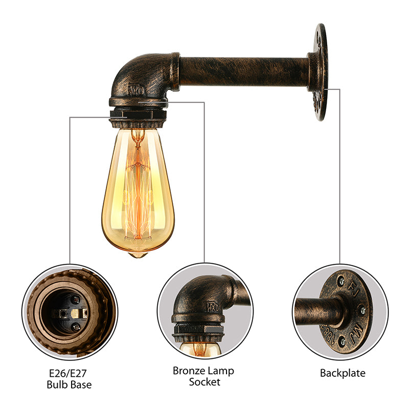 Wrought Iron Bronze Wall Mount Light with Water Pipe 1 Light Industrial Mini Sconce Lighting Clearhalo 'Art deco wall lights' 'Cast Iron' 'Glass' 'Industrial wall lights' 'Industrial' 'Middle century wall lights' 'Modern' 'Rustic wall lights' 'Tiffany' 'Traditional wall lights' 'Wall Lamps & Sconces' 'Wall Lights' Lighting' 144713