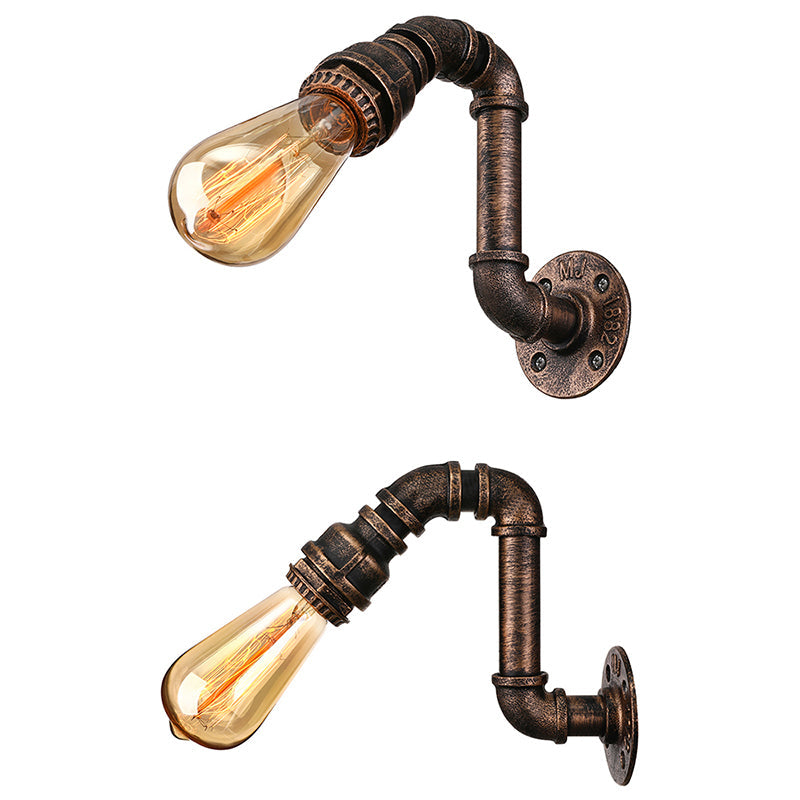 Wrought Iron Bronze Wall Mount Light with Water Pipe 1 Light Industrial Mini Sconce Lighting Clearhalo 'Art deco wall lights' 'Cast Iron' 'Glass' 'Industrial wall lights' 'Industrial' 'Middle century wall lights' 'Modern' 'Rustic wall lights' 'Tiffany' 'Traditional wall lights' 'Wall Lamps & Sconces' 'Wall Lights' Lighting' 144717