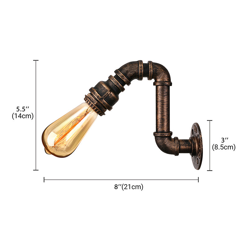 Wrought Iron Bronze Wall Mount Light with Water Pipe 1 Light Industrial Mini Sconce Lighting Clearhalo 'Art deco wall lights' 'Cast Iron' 'Glass' 'Industrial wall lights' 'Industrial' 'Middle century wall lights' 'Modern' 'Rustic wall lights' 'Tiffany' 'Traditional wall lights' 'Wall Lamps & Sconces' 'Wall Lights' Lighting' 144718