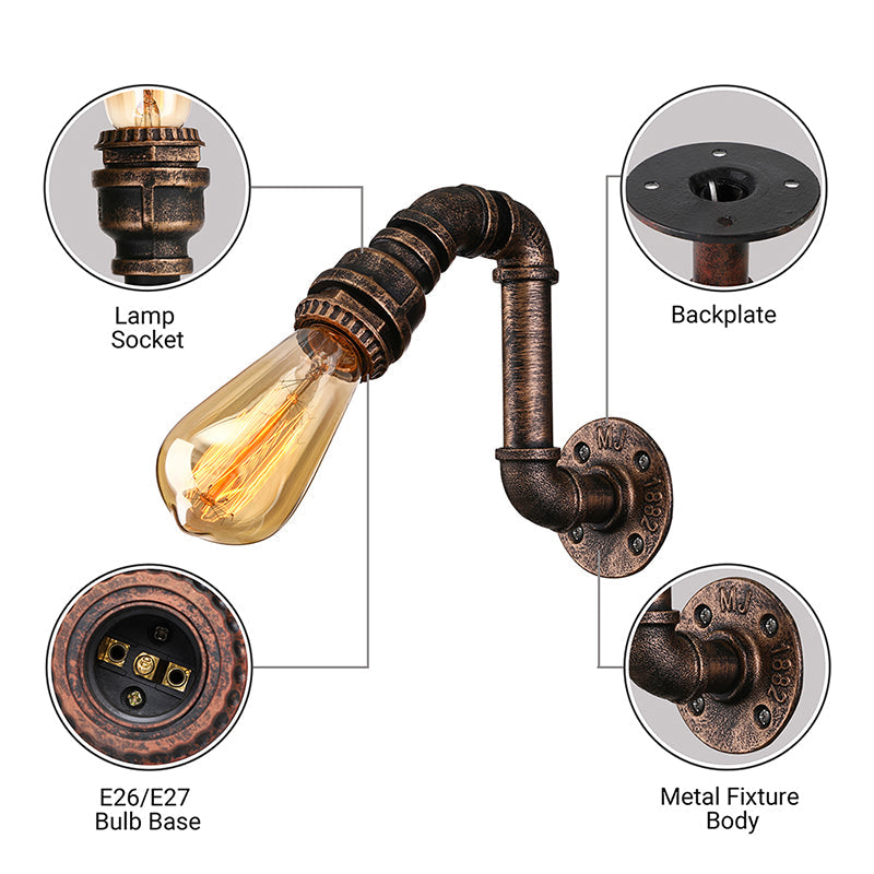 Wrought Iron Bronze Wall Mount Light with Water Pipe 1 Light Industrial Mini Sconce Lighting Clearhalo 'Art deco wall lights' 'Cast Iron' 'Glass' 'Industrial wall lights' 'Industrial' 'Middle century wall lights' 'Modern' 'Rustic wall lights' 'Tiffany' 'Traditional wall lights' 'Wall Lamps & Sconces' 'Wall Lights' Lighting' 144719