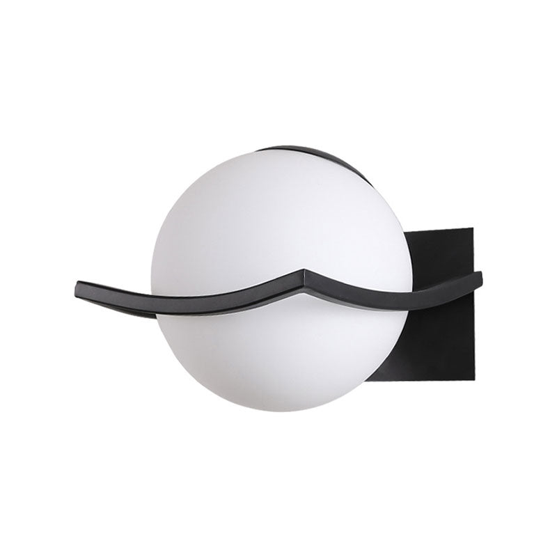 Opal Glass Globe Sconce Lamp Modern 1 Light Black/Gold Wall Mounted Light for Bedroom Clearhalo 'Cast Iron' 'Glass' 'Industrial' 'Modern wall lights' 'Modern' 'Tiffany' 'Traditional wall lights' 'Wall Lamps & Sconces' 'Wall Lights' Lighting' 144724