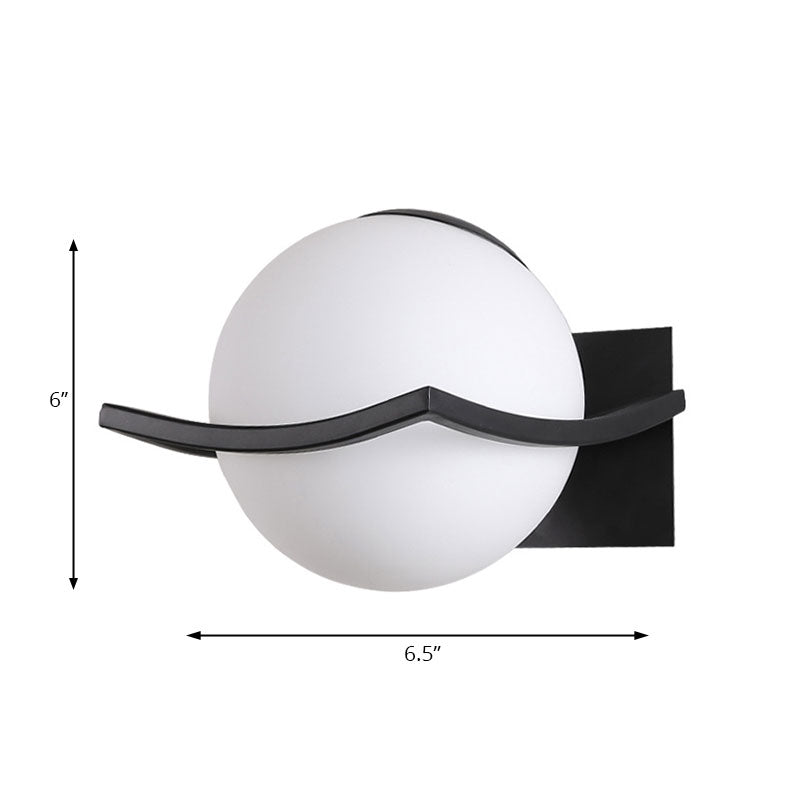 Opal Glass Globe Sconce Lamp Modern 1 Light Black/Gold Wall Mounted Light for Bedroom Clearhalo 'Cast Iron' 'Glass' 'Industrial' 'Modern wall lights' 'Modern' 'Tiffany' 'Traditional wall lights' 'Wall Lamps & Sconces' 'Wall Lights' Lighting' 144725