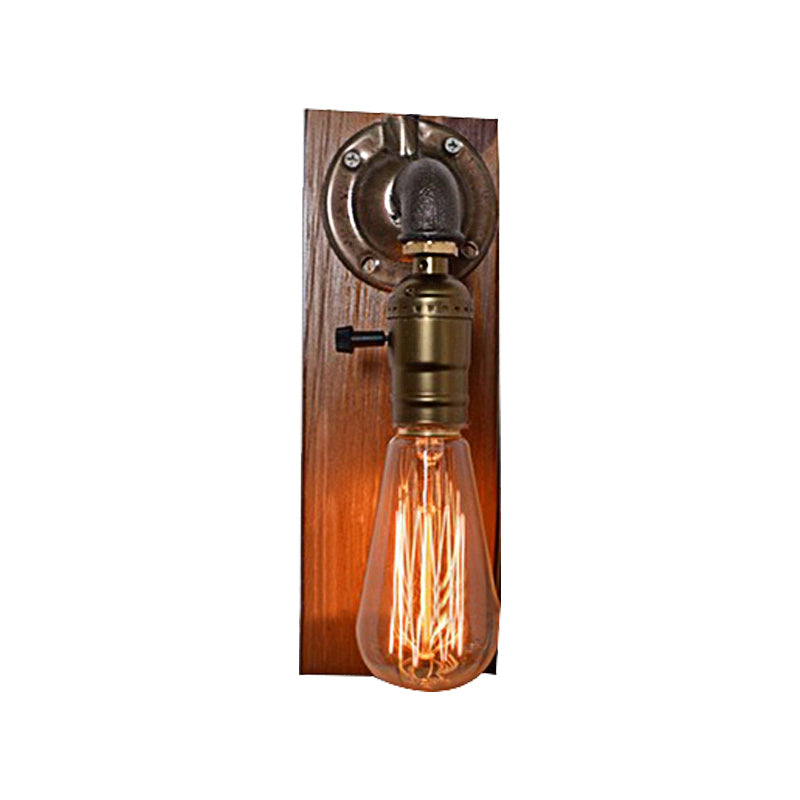 Open Bulb Living Room Wall Lamp Vintage Metallic 1 Light Aged Brass Wall Sconce Lighting with Rectangle Backplate Clearhalo 'Art deco wall lights' 'Cast Iron' 'Glass' 'Industrial wall lights' 'Industrial' 'Middle century wall lights' 'Modern' 'Rustic wall lights' 'Tiffany' 'Traditional wall lights' 'Wall Lamps & Sconces' 'Wall Lights' Lighting' 144835