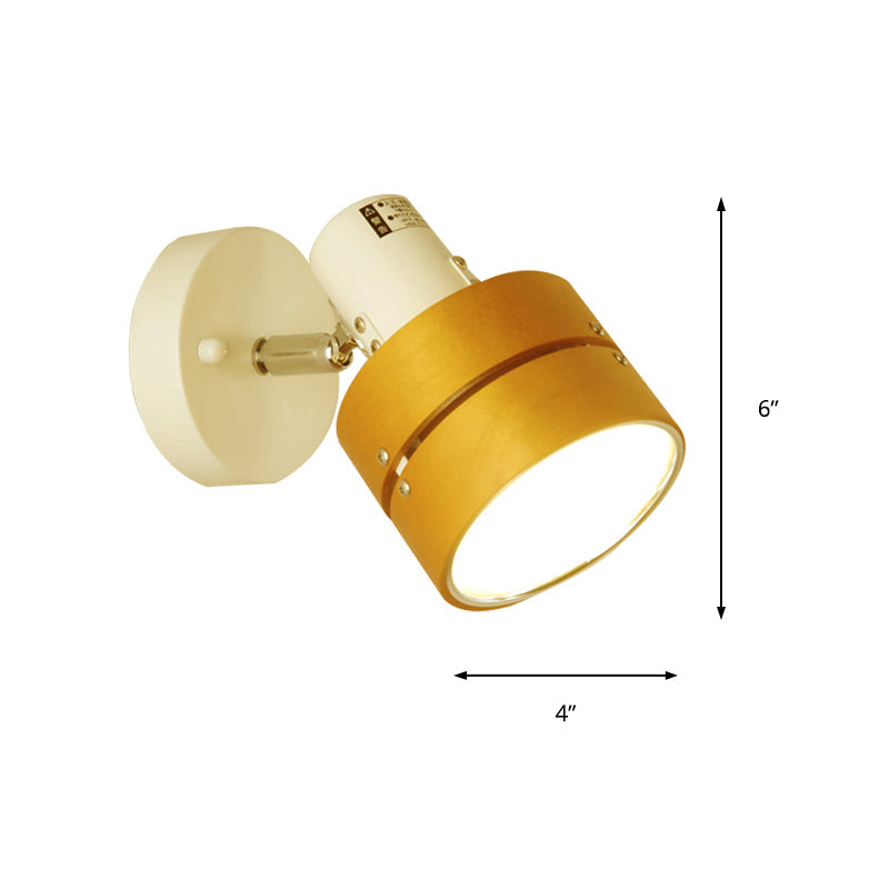 Study Room Drum Wall Light Angle Adjustable Wood Contemporary 1 Light Beige Wall Sconce Clearhalo 'Modern wall lights' 'Modern' 'Wall Lamps & Sconces' 'Wall Lights' Lighting' 144925