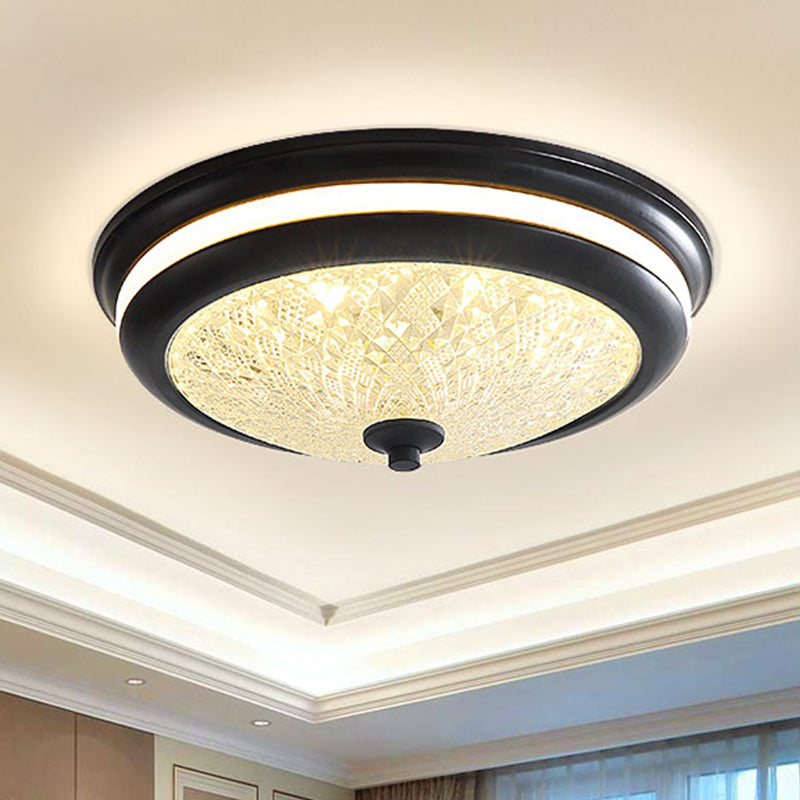 Retro Style Cover Lid Ceiling Lamp Lattice Glass LED Flush Mount Fixture in Black/Gold, 16"/19.5" W Black Clearhalo 'Ceiling Lights' 'Close To Ceiling Lights' 'Close to ceiling' 'Flush mount' Lighting' 1450797