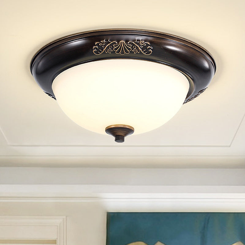 LED Dome Shape Flush Mount Light Countryside Black Opal Glass Ceiling Fixture, 12"/16"/20" Wide Clearhalo 'Ceiling Lights' 'Close To Ceiling Lights' 'Close to ceiling' 'Flush mount' Lighting' 1450809
