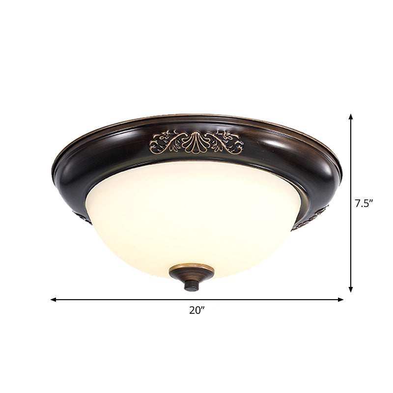 LED Dome Shape Flush Mount Light Countryside Black Opal Glass Ceiling Fixture, 12"/16"/20" Wide Clearhalo 'Ceiling Lights' 'Close To Ceiling Lights' 'Close to ceiling' 'Flush mount' Lighting' 1450813