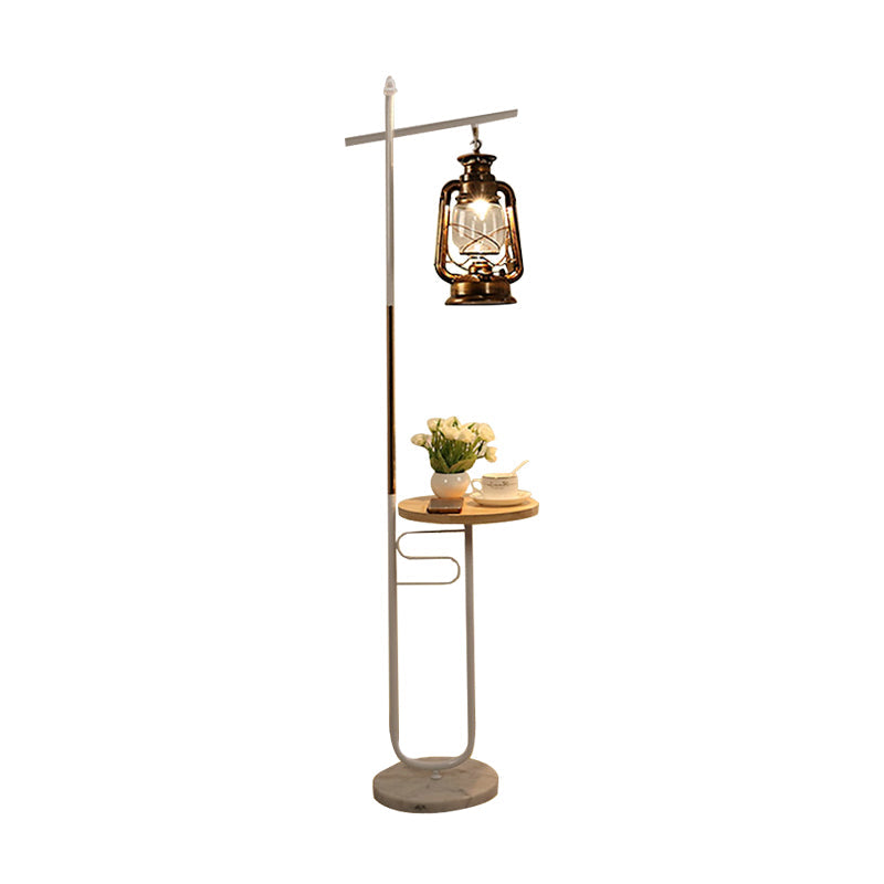 Kerosene Lamp Living Room Floor Light Antiqued Clear Glass Black/White LED Standing Lighting Clearhalo 'Floor Lamps' 'Lamps' Lighting' 1450905