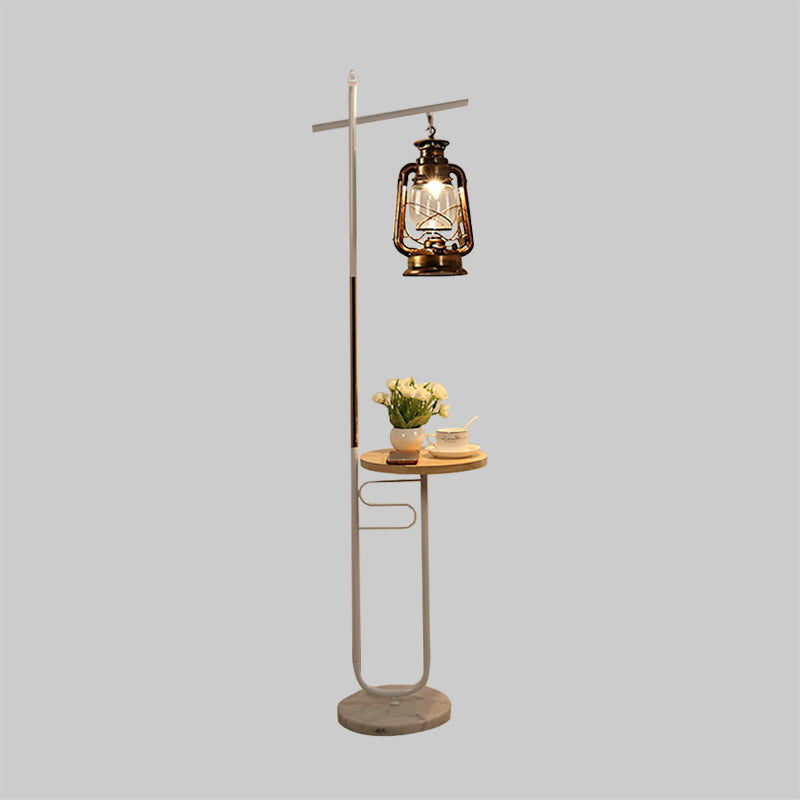 Kerosene Lamp Living Room Floor Light Antiqued Clear Glass Black/White LED Standing Lighting Clearhalo 'Floor Lamps' 'Lamps' Lighting' 1450906