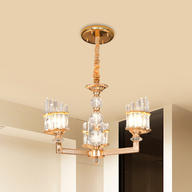 Gold Half-Shade Chandelier Modern Crystal Rod 3/6 Lights Living Room Hanging Pendant 3 Gold Clearhalo 'Ceiling Lights' 'Chandeliers' Lighting' options 1450985_17f81977-7503-4eab-bc0b-287bd5a056c5