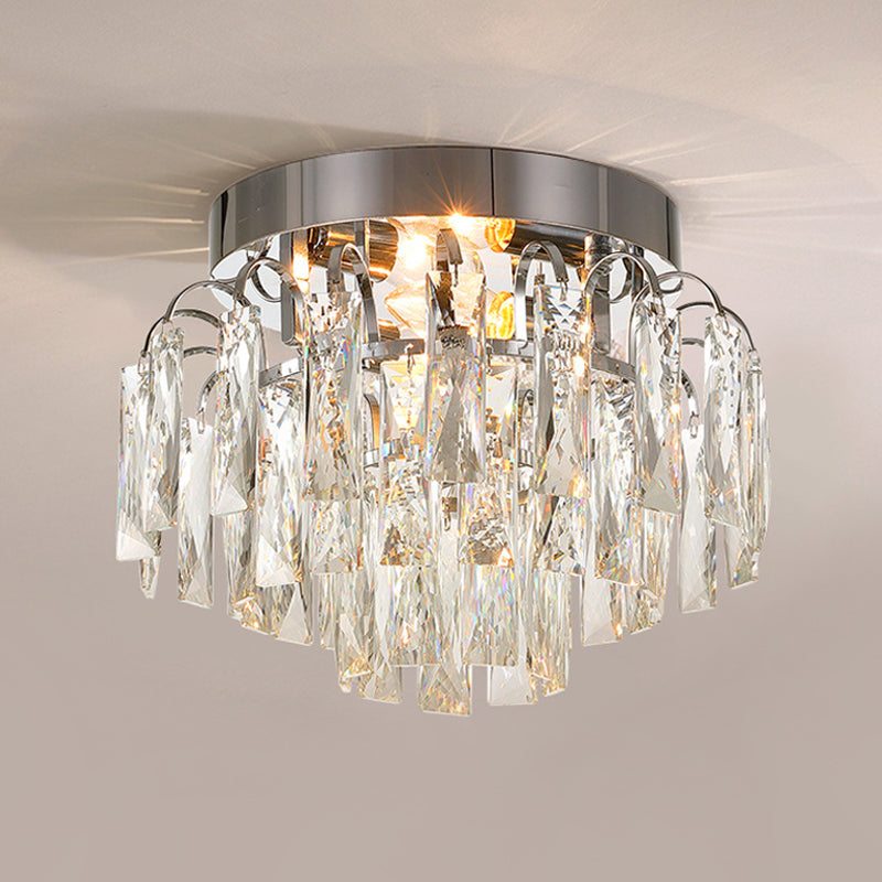 Layered Crystal Rectangles Flushmount Modern Style 2-Bulb Corridor Ceiling Lighting in Nickel/Gold Clearhalo 'Ceiling Lights' 'Close To Ceiling Lights' 'Close to ceiling' 'Flush mount' Lighting' 1451018