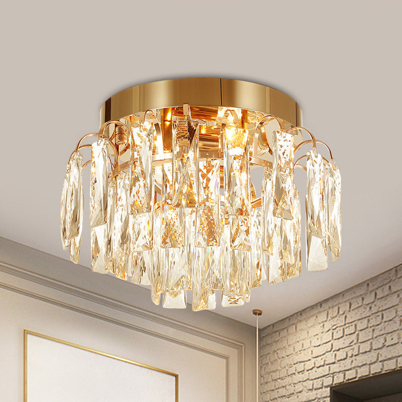 Layered Crystal Rectangles Flushmount Modern Style 2-Bulb Corridor Ceiling Lighting in Nickel/Gold Gold Clearhalo 'Ceiling Lights' 'Close To Ceiling Lights' 'Close to ceiling' 'Flush mount' Lighting' 1451020