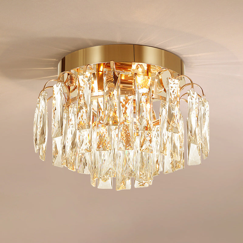 Layered Crystal Rectangles Flushmount Modern Style 2-Bulb Corridor Ceiling Lighting in Nickel/Gold Clearhalo 'Ceiling Lights' 'Close To Ceiling Lights' 'Close to ceiling' 'Flush mount' Lighting' 1451023