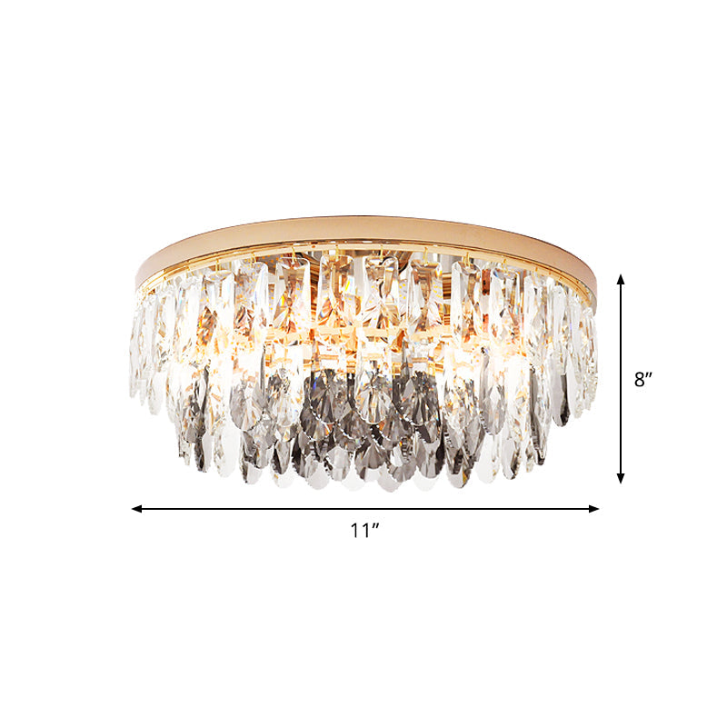 Clear Crystal Drum Flush Light Contemporary 3/4-Light Hotel Flush Mount Ceiling Fixture, 11"/16" Width Clearhalo 'Ceiling Lights' 'Close To Ceiling Lights' 'Close to ceiling' 'Flush mount' Lighting' 1451027