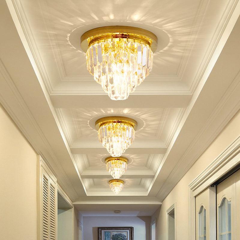 1/3/4-Bulb Flush Mount Lamp Modern Dome/Cone/Tapered Shape Clear Crystal Ceiling Light for Corridor Clearhalo 'Ceiling Lights' 'Close To Ceiling Lights' 'Close to ceiling' 'Flush mount' Lighting' 1451096