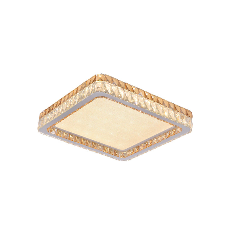 Minimalist Square Ceiling Flush Mount Clear and Gold Crystal Encrusted LED Flushmount Lighting in White Clearhalo 'Ceiling Lights' 'Close To Ceiling Lights' 'Close to ceiling' 'Flush mount' Lighting' 1451138