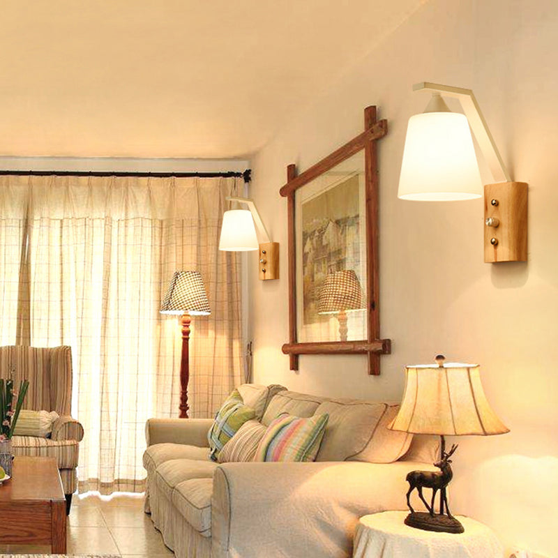 Bucket Shade Stair Corridor Wall Lamp Opal Glass 1 Head Contemporary Sconce Light White Clearhalo 'Modern wall lights' 'Modern' 'Wall Lamps & Sconces' 'Wall Lights' Lighting' 145115