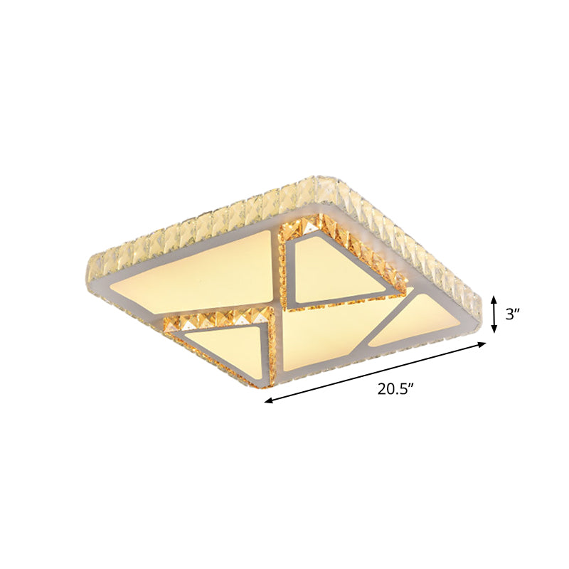 LED Flush Mount Lighting Contemporary Bedroom Ceiling Lamp with Triangle/Round/Square Crystal Shade in White Clearhalo 'Ceiling Lights' 'Close To Ceiling Lights' 'Close to ceiling' 'Flush mount' Lighting' 1451252