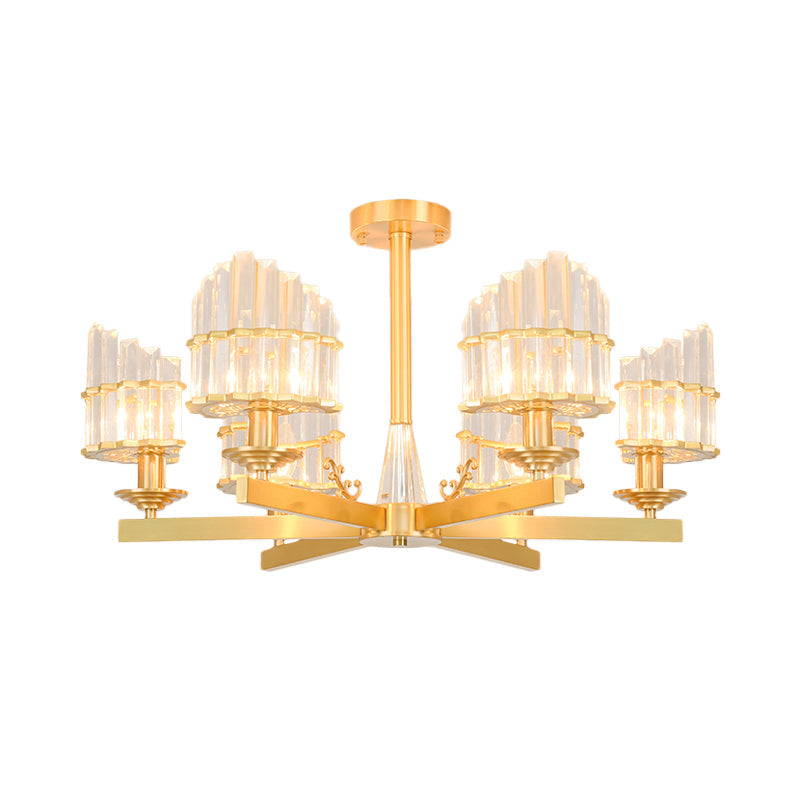 Curved Shape Dining Room Flush Chandelier Postmodern Crystal 3/6-Head Gold Semi Flush Ceiling Light Clearhalo 'Ceiling Lights' 'Close To Ceiling Lights' 'Close to ceiling' 'Semi-flushmount' Lighting' 1451387