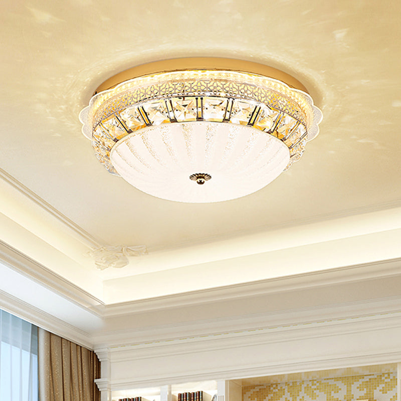 Crystal Bowl Flush Ceiling Light Classic Bedroom 16"/19.5" Wide LED Flush Mount Light Fixture in White Clearhalo 'Ceiling Lights' 'Close To Ceiling Lights' 'Close to ceiling' 'Flush mount' Lighting' 1451414