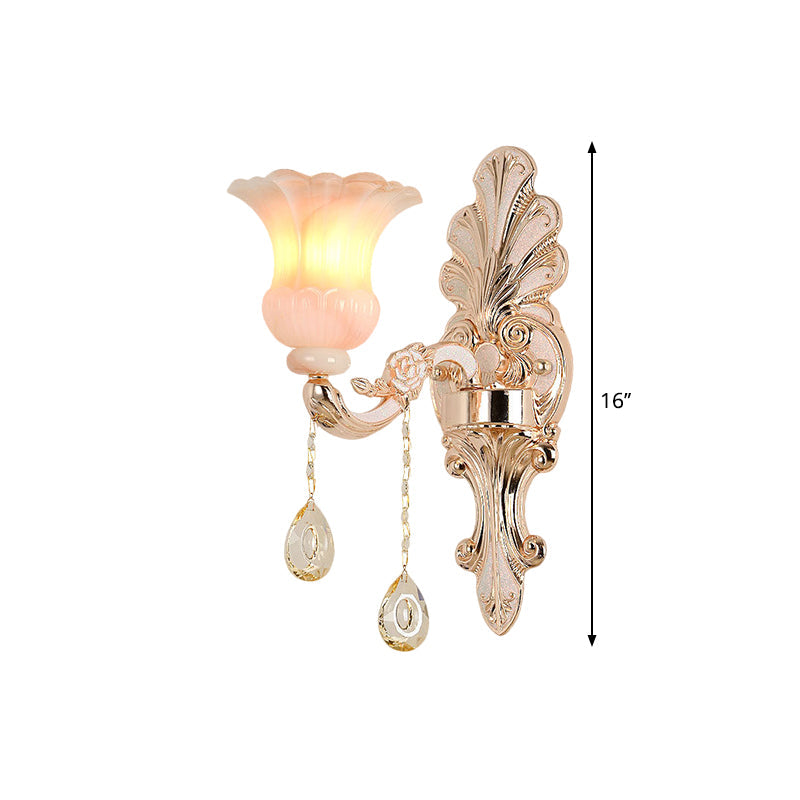 Crystal Champagne Wall Lighting Idea Flower Shade 1/2-Head Classic Wall Mounted Lamp Fixture Clearhalo 'Modern wall lights' 'Modern' 'Wall Lamps & Sconces' 'Wall Lights' Lighting' 1451422
