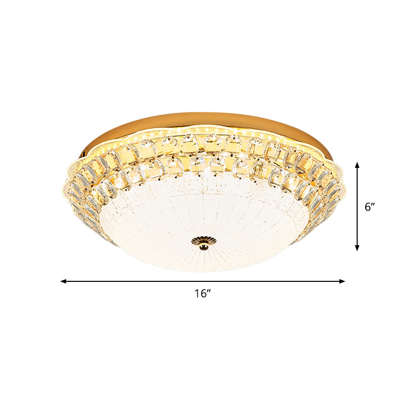 16"/19.5" W Bowl LED Flush Mount Lighting Simple White Glass Ceiling Fixture with Crystal Accent Clearhalo 'Ceiling Lights' 'Close To Ceiling Lights' 'Close to ceiling' 'Flush mount' Lighting' 1451431