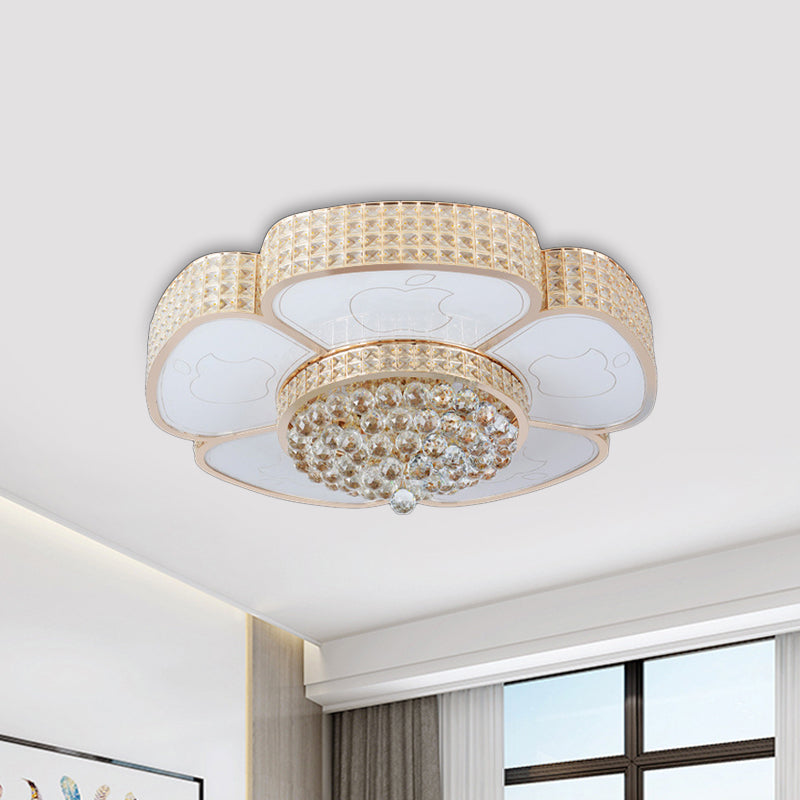 Modern Flower Ceiling Flush Light 4/6-Bulb 16"/23.5" Wide Clear Crystal Encrusted Flush Mount Fixture in Gold Clearhalo 'Ceiling Lights' 'Close To Ceiling Lights' 'Close to ceiling' 'Flush mount' Lighting' 1451455