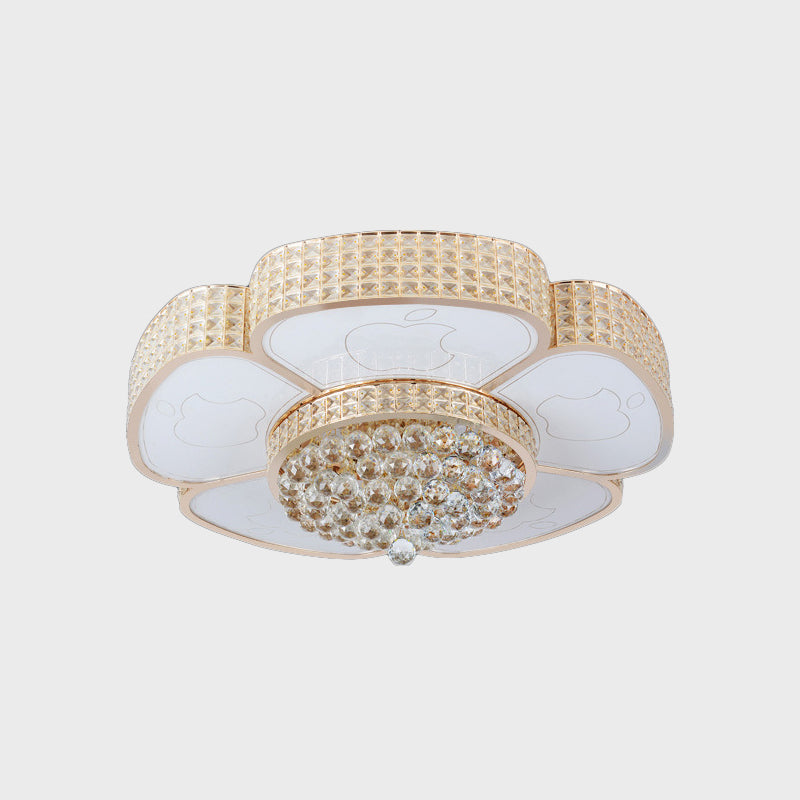Modern Flower Ceiling Flush Light 4/6-Bulb 16"/23.5" Wide Clear Crystal Encrusted Flush Mount Fixture in Gold Clearhalo 'Ceiling Lights' 'Close To Ceiling Lights' 'Close to ceiling' 'Flush mount' Lighting' 1451457