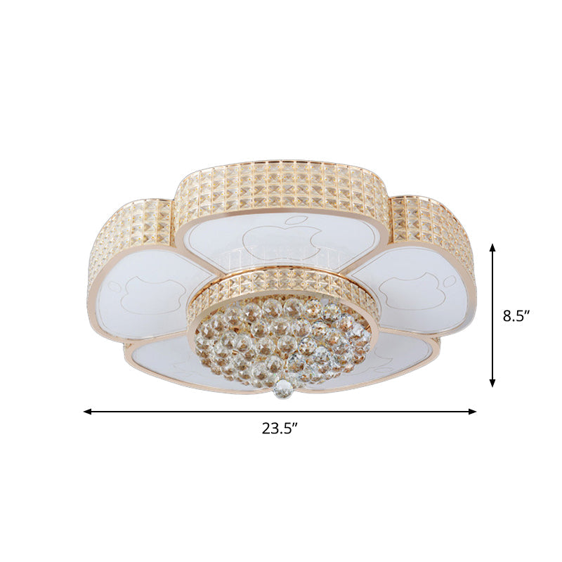 Modern Flower Ceiling Flush Light 4/6-Bulb 16"/23.5" Wide Clear Crystal Encrusted Flush Mount Fixture in Gold Clearhalo 'Ceiling Lights' 'Close To Ceiling Lights' 'Close to ceiling' 'Flush mount' Lighting' 1451458
