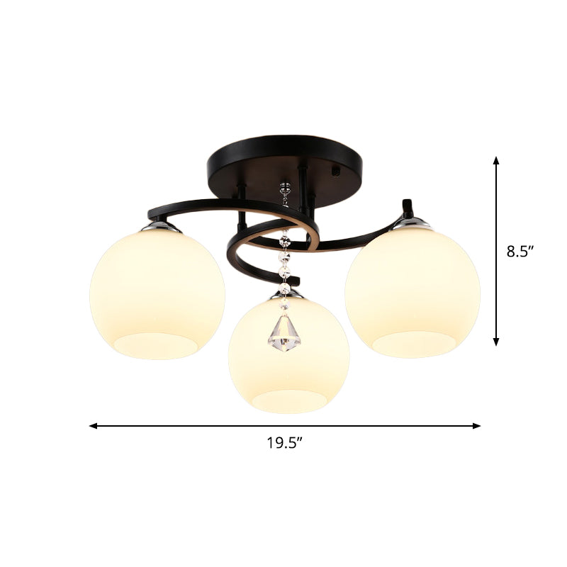 Milk Glass Ball Semi Flush Light Modern 3/7/9 Heads Living Room Ceiling Mount Chandelier in Black Clearhalo 'Ceiling Lights' 'Close To Ceiling Lights' 'Close to ceiling' 'Semi-flushmount' Lighting' 1451489