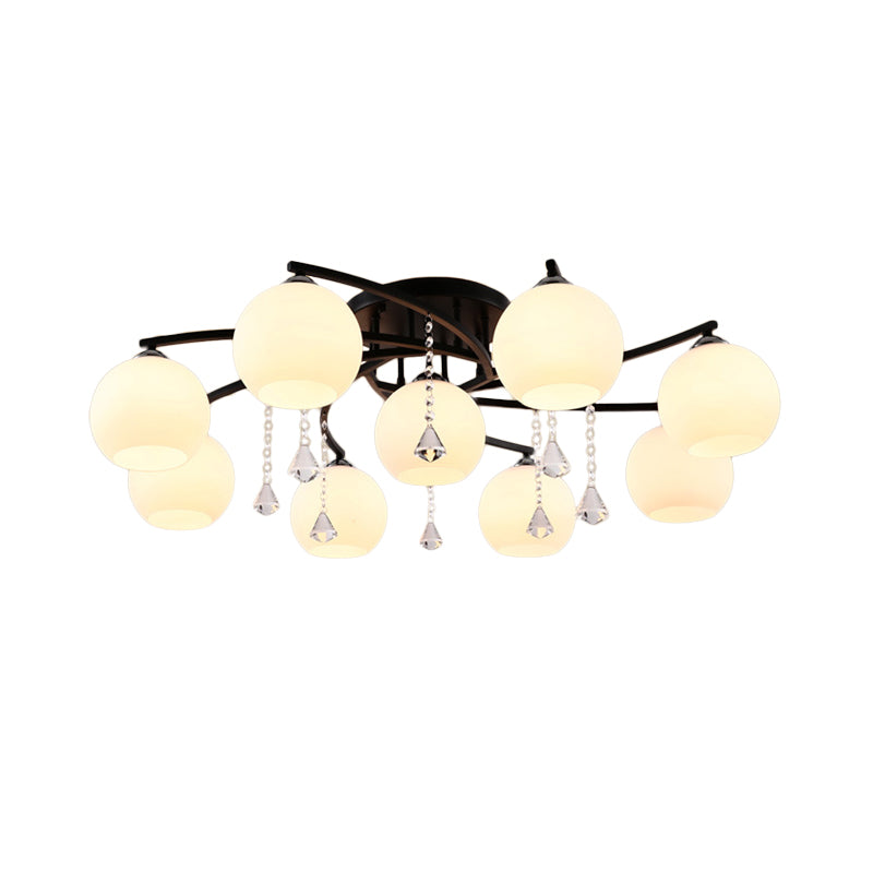Milk Glass Ball Semi Flush Light Modern 3/7/9 Heads Living Room Ceiling Mount Chandelier in Black Clearhalo 'Ceiling Lights' 'Close To Ceiling Lights' 'Close to ceiling' 'Semi-flushmount' Lighting' 1451502