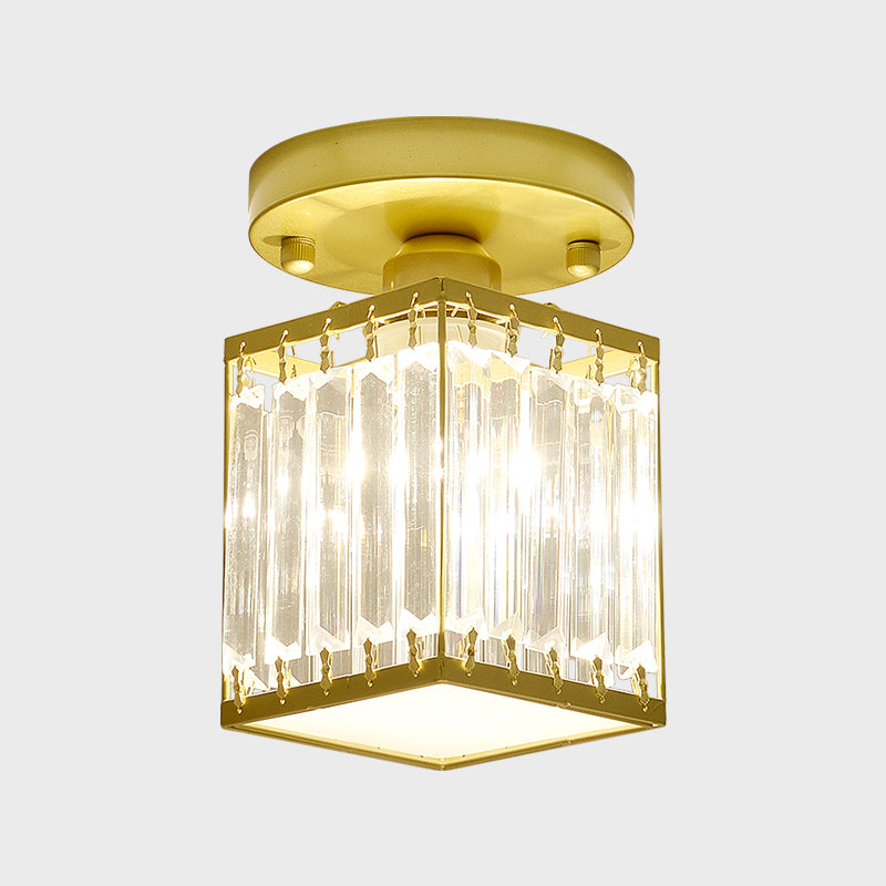 Round/Square Small Foyer Flush Mount Simple Crystal 1 Bulb Black/Gold Semi Flush Mount Ceiling Light Clearhalo 'Ceiling Lights' 'Close To Ceiling Lights' 'Close to ceiling' 'Semi-flushmount' Lighting' 1451507