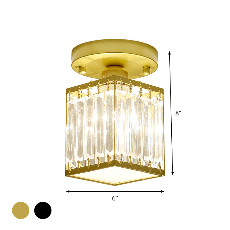 Round/Square Small Foyer Flush Mount Simple Crystal 1 Bulb Black/Gold Semi Flush Mount Ceiling Light Clearhalo 'Ceiling Lights' 'Close To Ceiling Lights' 'Close to ceiling' 'Semi-flushmount' Lighting' 1451508