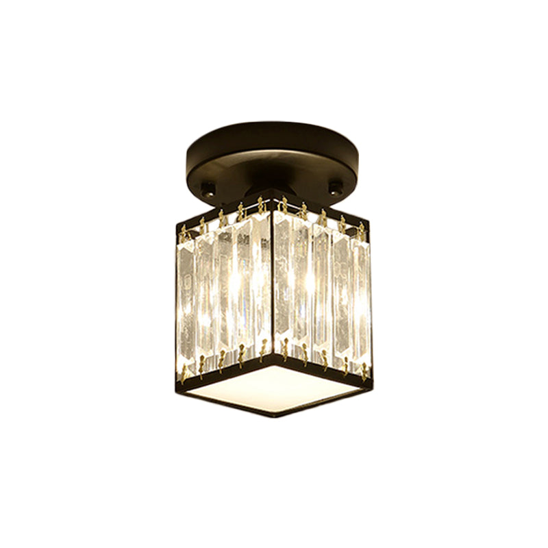 Round/Square Small Foyer Flush Mount Simple Crystal 1 Bulb Black/Gold Semi Flush Mount Ceiling Light Clearhalo 'Ceiling Lights' 'Close To Ceiling Lights' 'Close to ceiling' 'Semi-flushmount' Lighting' 1451511