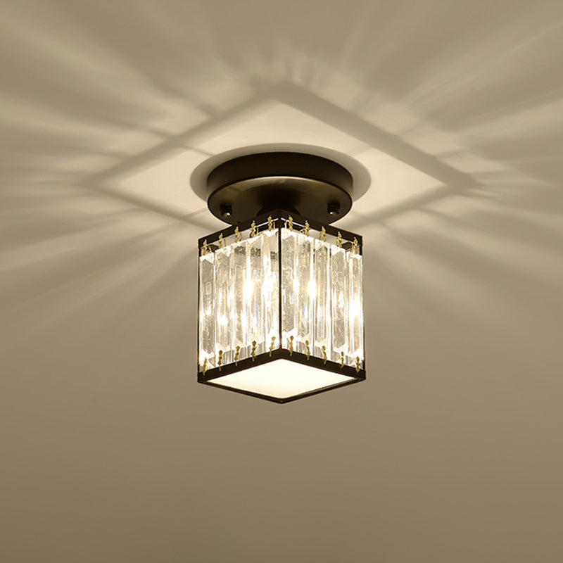 Round/Square Small Foyer Flush Mount Simple Crystal 1 Bulb Black/Gold Semi Flush Mount Ceiling Light Clearhalo 'Ceiling Lights' 'Close To Ceiling Lights' 'Close to ceiling' 'Semi-flushmount' Lighting' 1451512