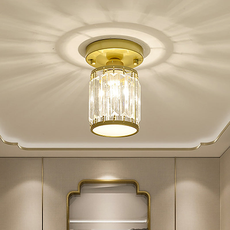 Round/Square Small Foyer Flush Mount Simple Crystal 1 Bulb Black/Gold Semi Flush Mount Ceiling Light Clearhalo 'Ceiling Lights' 'Close To Ceiling Lights' 'Close to ceiling' 'Semi-flushmount' Lighting' 1451514