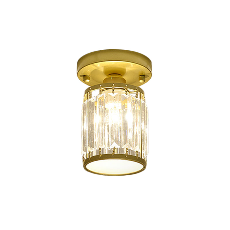 Round/Square Small Foyer Flush Mount Simple Crystal 1 Bulb Black/Gold Semi Flush Mount Ceiling Light Clearhalo 'Ceiling Lights' 'Close To Ceiling Lights' 'Close to ceiling' 'Semi-flushmount' Lighting' 1451515
