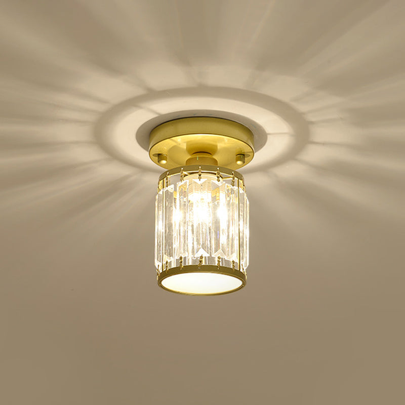 Round/Square Small Foyer Flush Mount Simple Crystal 1 Bulb Black/Gold Semi Flush Mount Ceiling Light Clearhalo 'Ceiling Lights' 'Close To Ceiling Lights' 'Close to ceiling' 'Semi-flushmount' Lighting' 1451516