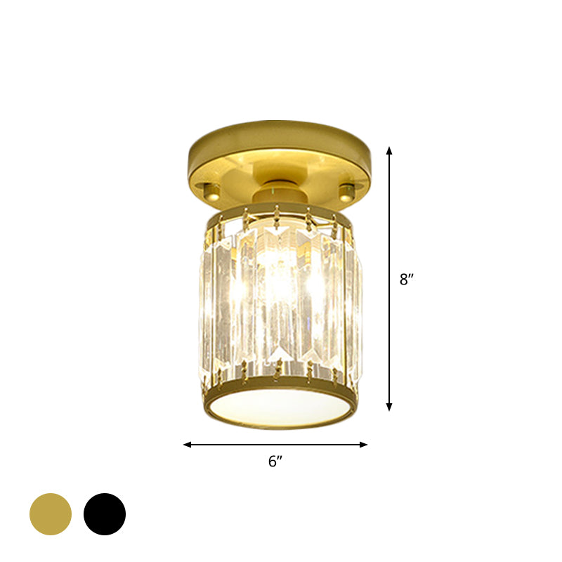 Round/Square Small Foyer Flush Mount Simple Crystal 1 Bulb Black/Gold Semi Flush Mount Ceiling Light Clearhalo 'Ceiling Lights' 'Close To Ceiling Lights' 'Close to ceiling' 'Semi-flushmount' Lighting' 1451517