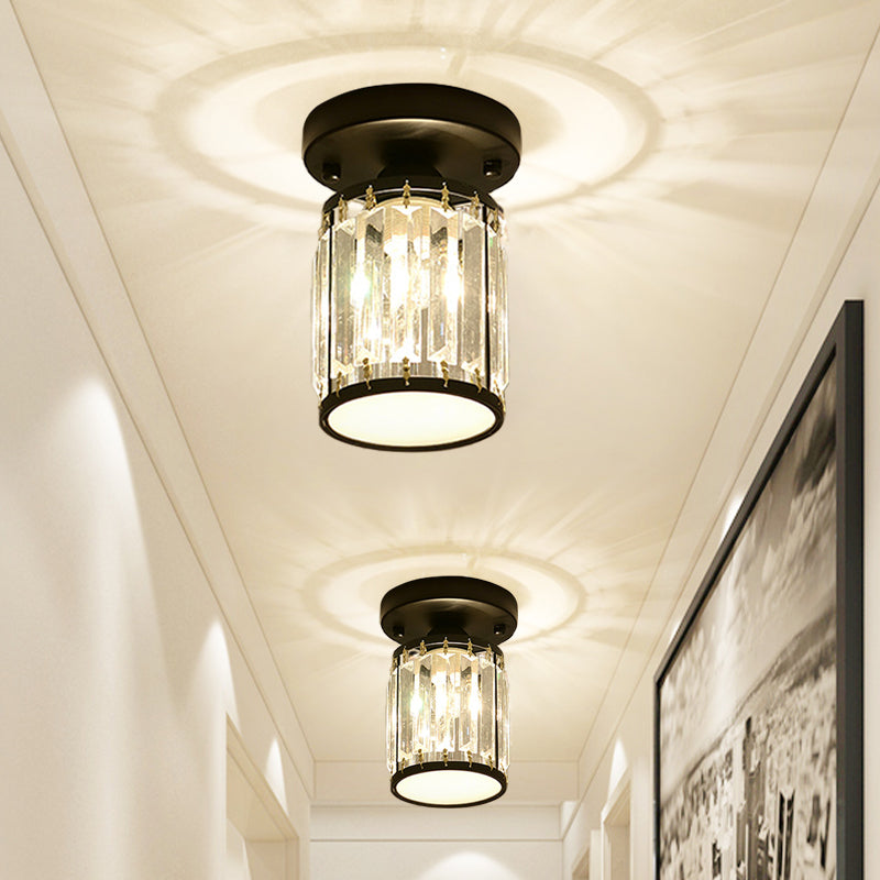 Round/Square Small Foyer Flush Mount Simple Crystal 1 Bulb Black/Gold Semi Flush Mount Ceiling Light Clearhalo 'Ceiling Lights' 'Close To Ceiling Lights' 'Close to ceiling' 'Semi-flushmount' Lighting' 1451519